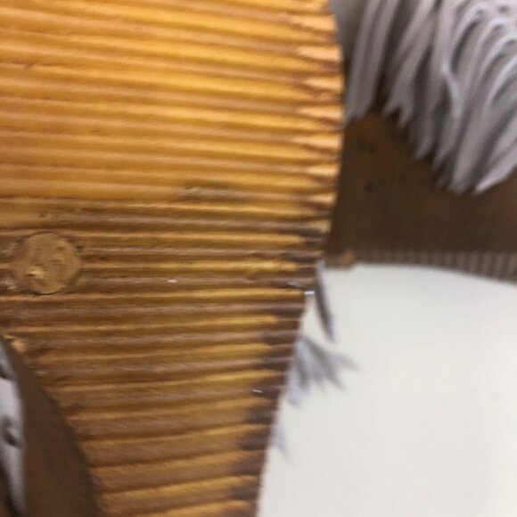 Sbicca Gray Suede Peep-Toe Fringe Wedge Sandals 5” Wooden Heel Size 10 M Boho - Picture 7 of 16